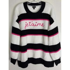Torrid Black and White Striped Sweater with Pink Accents